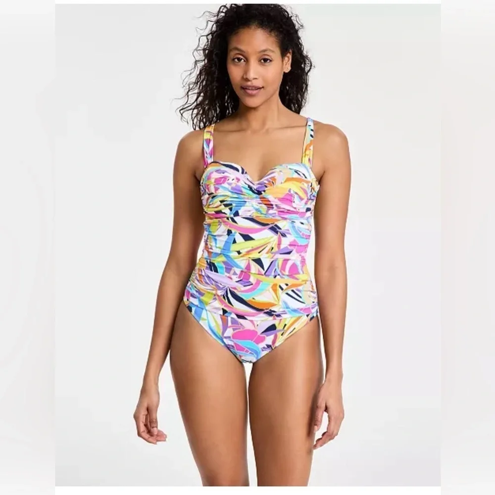 NWT Bleu by Rod Beattie Women's Living Color Ruched One-Piece Swimsuit size 12